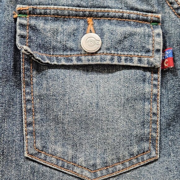 Coogi Denim Vest Womens S Blue Faded Logo Boho Perky Australia Down Under Preppy - Picture 11 of 16